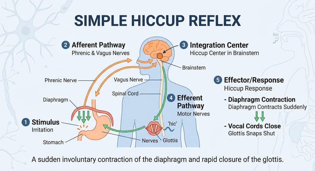 Illustration of the nerve pathways involved in the hiccup reflex