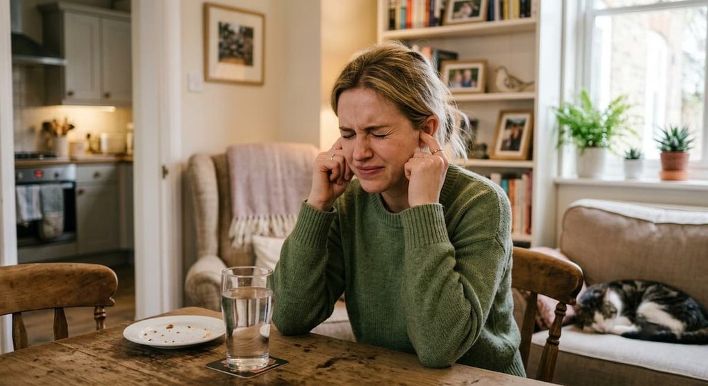 Person trying to stop hiccups at home
