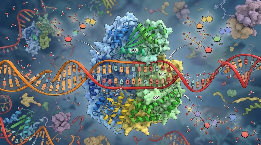 Reverse transcriptase synthesizing DNA from an RNA template