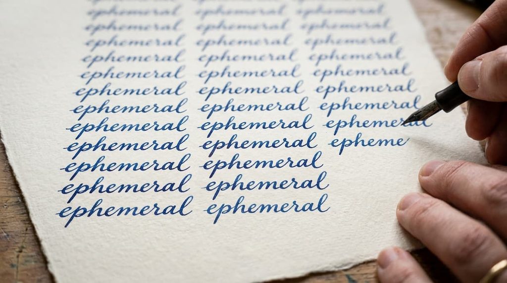 The same handwritten word repeated across a sheet of paper