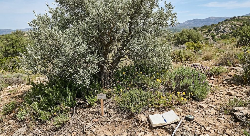 Different plant species growing beneath and around a shrub in a semiarid habitat
