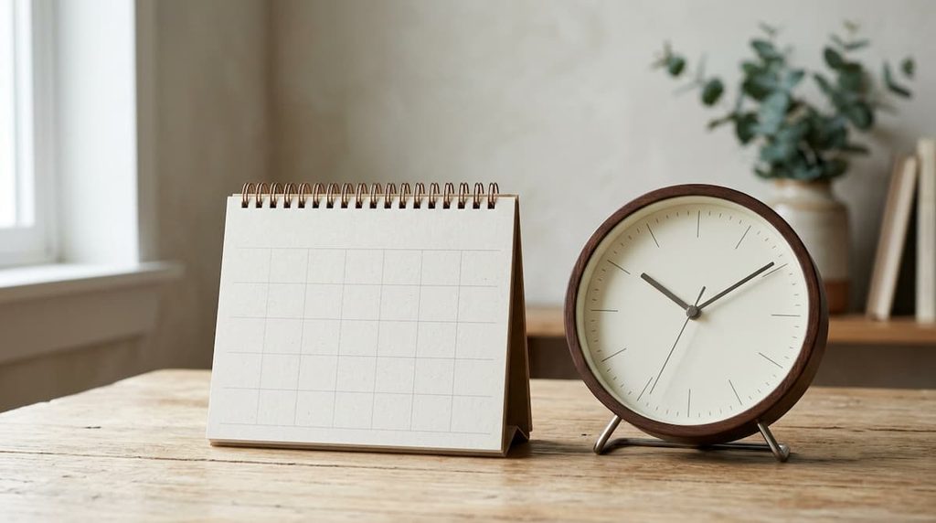 Calendar and clock representing different ways of measuring elapsed time