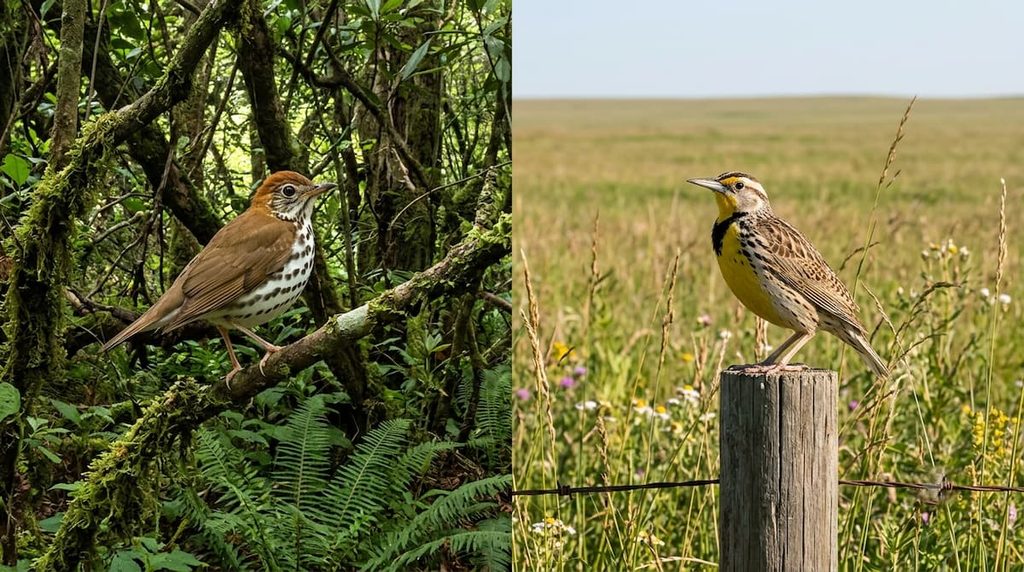Related bird species showing how physical traits and habitats can differ.