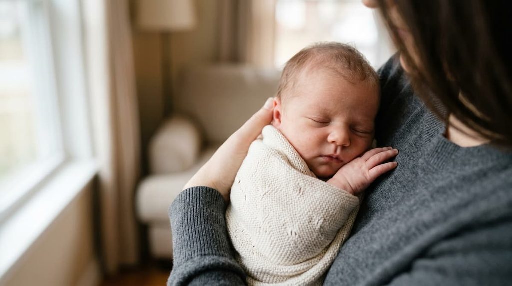 Newborn baby representing the transition from prenatal development to life after birth